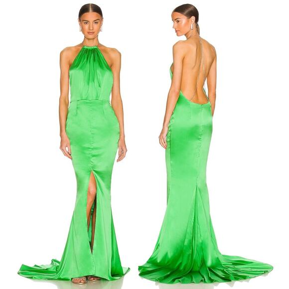 Retrofete Margot Maxi Silk Dress Rhinestone Statement Party Formal Gala Guest M